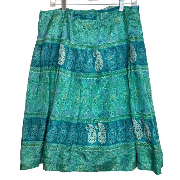 Banana Republic Women's 10 Silk Blend Paisley Boho Midi Wrap Skirt Turquoise - Picture 7 of 12